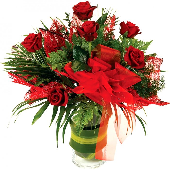 6 Red Roses In Vase For My Love Flowersales